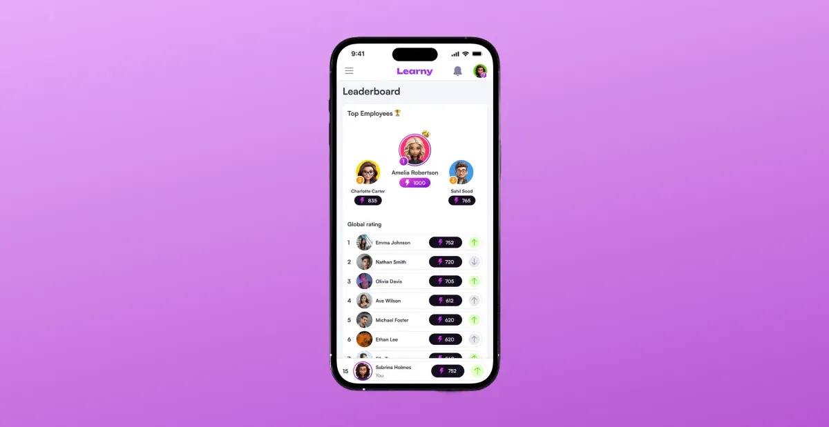 Leaderboards page in educational app design