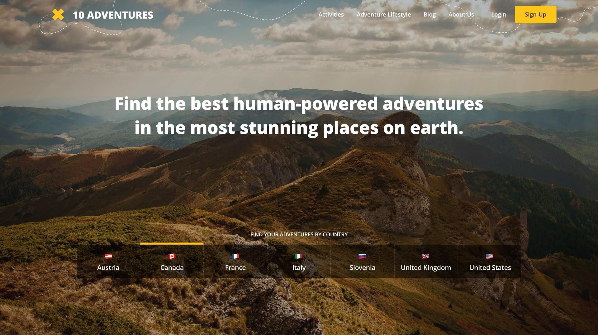 10 adventures home page