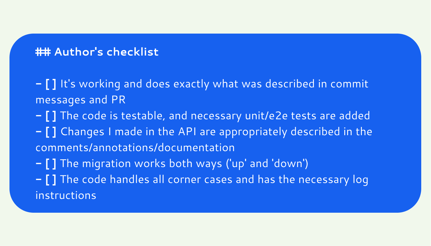 Author’s checklist for an efficient code review