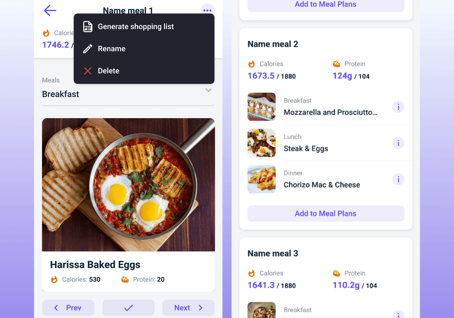 Nutrition mobile app design