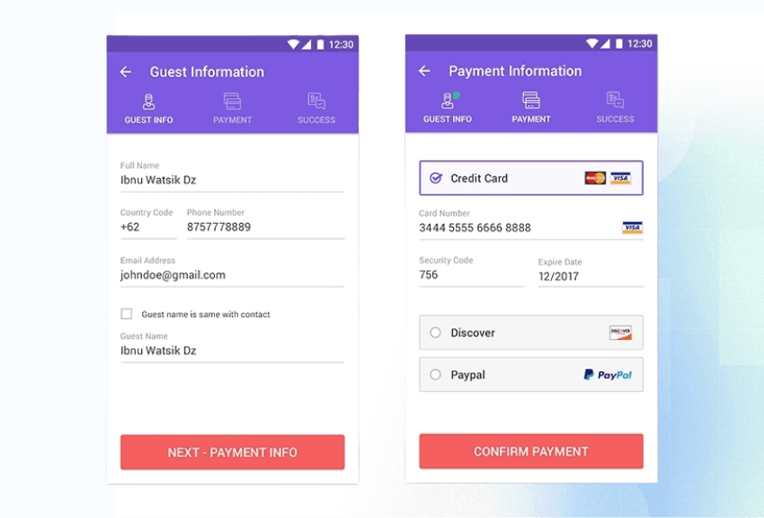 Example of in-app payments feature