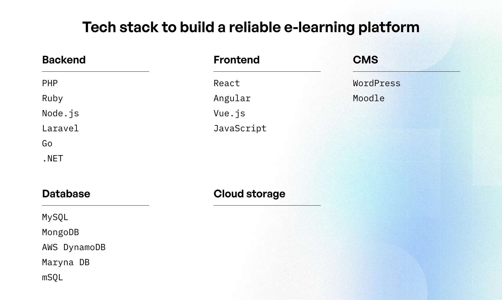 Tech stack to build a reliable e-learning platform
