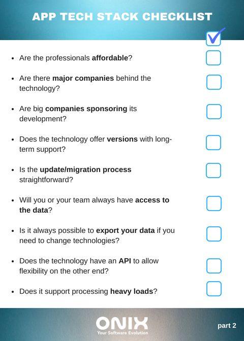  mobile app tech stack checklist continued
